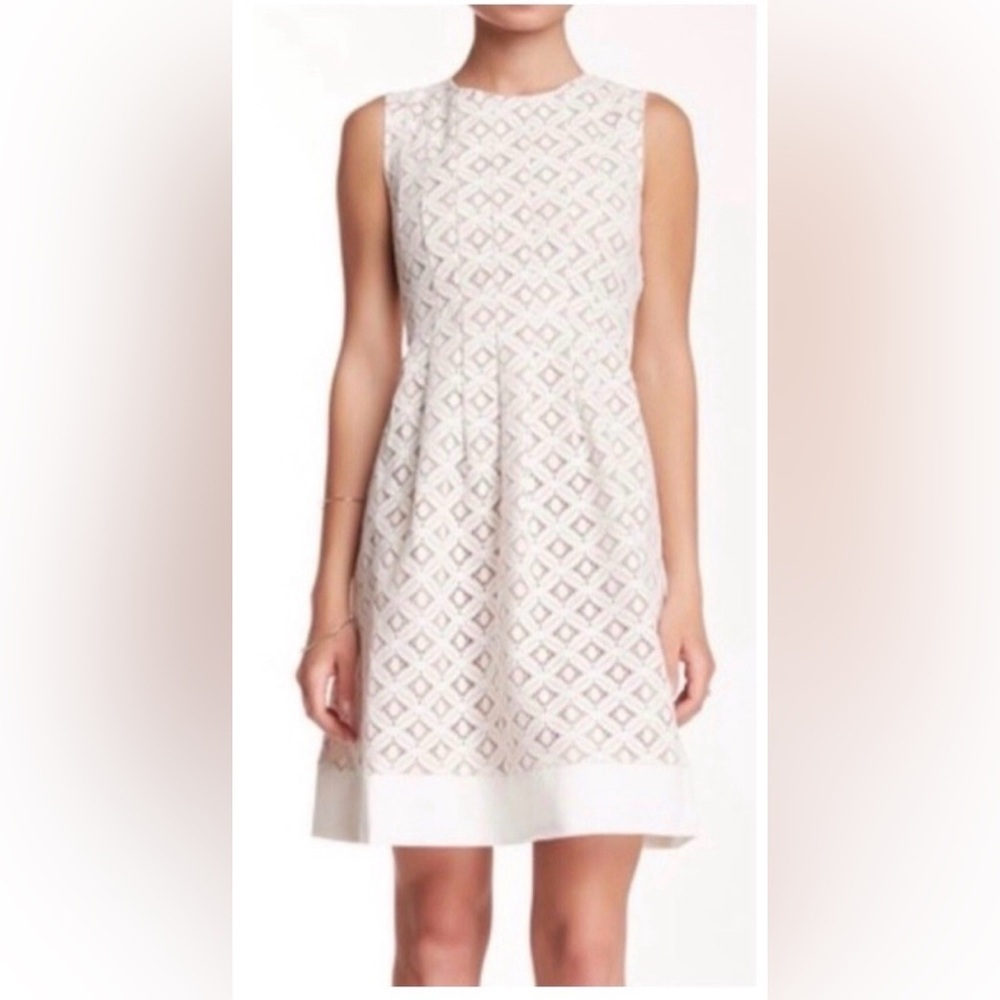 Eliza J Sleeveless Fit & Flare Dress Size 10 Ivory Geometric Mini